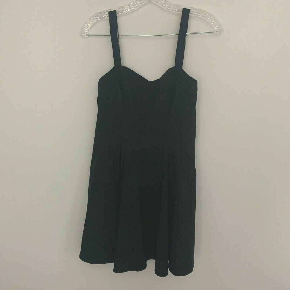Asos Sweetheart Pleated Fit Flare Mini Dress Womens 8 Cut‎ Out Back Black Straps